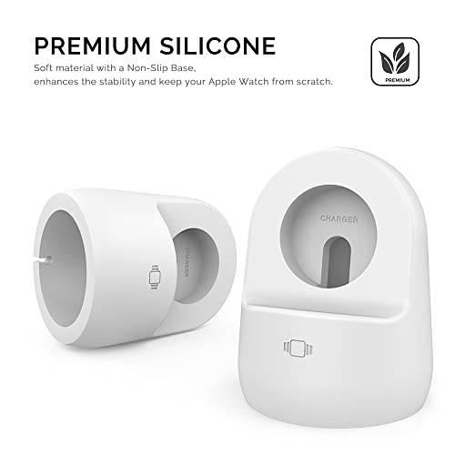 AhaStyle iWatch Stand Silicone Charging Dock Holder for Apple Watch Ultra 3, Ultra 2, Ultra, SE3, SE2, SE, Series 11 10 9 8 7 6 5 4 3 2 1 (49/46/45/44/42/41/40/38mm), Supports Nightstand Mode (White) - color: White