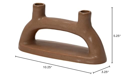 Creative Co-Op Modern Stoneware Double Taper Holder, Matte Brown
