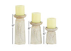 Deco 79 Wood Floral Handmade Decorative Candle Holder Intricate Carved Pillar Candle Stand, Set of 3 Candlestick Holder 10', 8', 6'H, White
