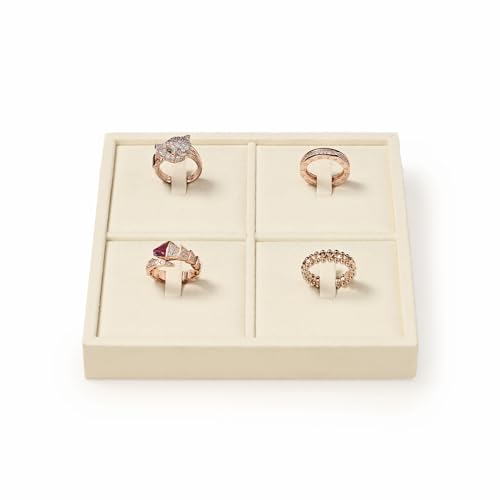 Oirlv Microfiber 4 Slots Jewelry Ring Display Tray Rings Display Organizer Tray(Beige) - color: 4 Rings A P13401