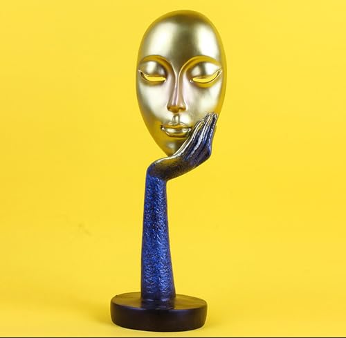 Elegant Abstract Thinking Woman Resin Sculpture - Modern Minimalist Geometric Decor, 7 Colors, 2 Sizes (12" and 15") - Contemporary Art for Living Room and Study (Blue Gold 15 inch) - color: Blue Gold 15 Inch