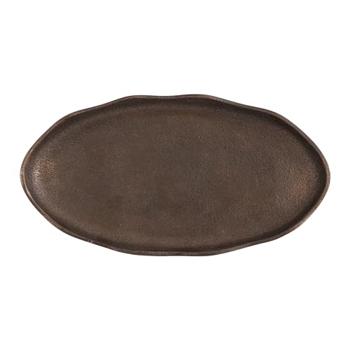 Kate and Laurel Alessia Modern Decorative Scalloped Oval Footed Metal Tray; 14 x 8; Bronze; Transitional Food-Safe Cast Aluminum Pedestal Tray with Rough Texture and Deckled Edge - color: Bronze