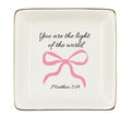 WODMIS Christian Coquette Bow Ceramic Jewelry Tray Dish, Bible Verse Preppy Jewelry Plate Ring Trinket Dish, Trendy Aesthetic Ribbon Gifts for Women Bestie Best Friends 508 - color: Pink-1