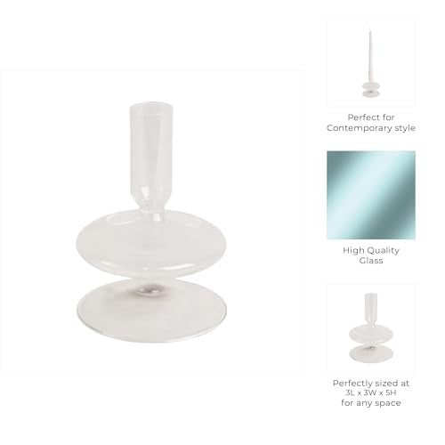 Glass Candle Holder for Pillar Candles– Candlestick Holder for Dining Room, Coffee Table or Mantel – Modern Disc and Sphere Design, Taper Candle Holders for Table Decor, Home Decor – 5", Frosted Clear - color: Clear, size: 5.0" H