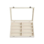 Frebeauty Sunglass Organizer,Velvet Glasses Organizer,8-Slot Sunglasses Tray with Clear Lid,Men's/Women's Sunglasses Box,Sunglass Case,13.3 x 9.6 x 2.2 Inches,Eyeglass/Eyewear Display Tray(Beige) - color: Beige, style: With Lid