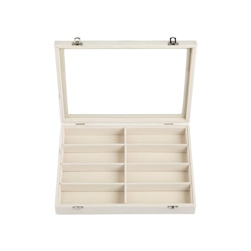 Frebeauty Sunglass Organizer,Velvet Glasses Organizer,8-Slot Sunglasses Tray with Clear Lid,Men's/Women's Sunglasses Box,Sunglass Case,13.3 x 9.6 x 2.2 Inches,Eyeglass/Eyewear Display Tray(Beige) - color: Beige, style: With Lid