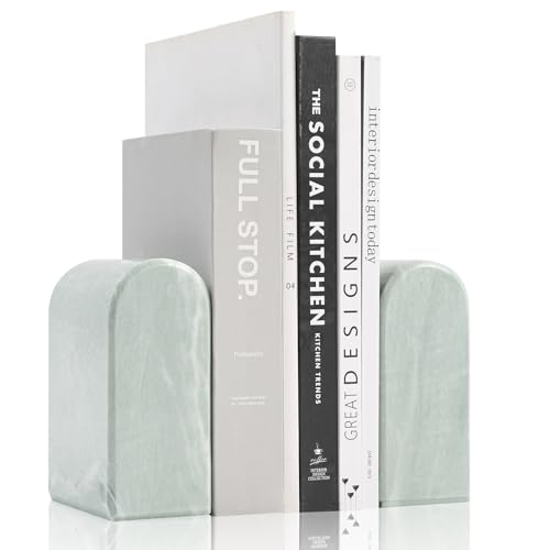 Luxury Marble Bookends for Shelves, 13LB Heavy Duty Marble Book Ends for Heavy Books, Stone Bookends Decorative, Polished, Light Green Arch, Set of 2 - color: Light Green, size: 2.5×4.7×5.7 Inch