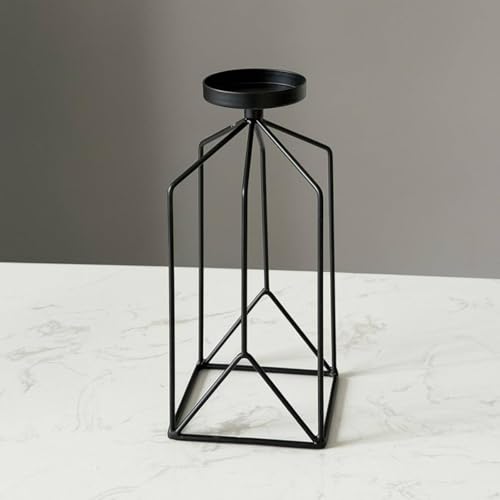 Qianly Iron Art Candle Holder Romantic Atmosphere Nordic Candlestick Minimalist Geometric Metal Candlestick for Candlelight Dinner, Living Room, Black, M