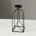 Qianly Iron Art Candle Holder Romantic Atmosphere Nordic Candlestick Minimalist Geometric Metal Candlestick for Candlelight Dinner, Living Room, Black, M