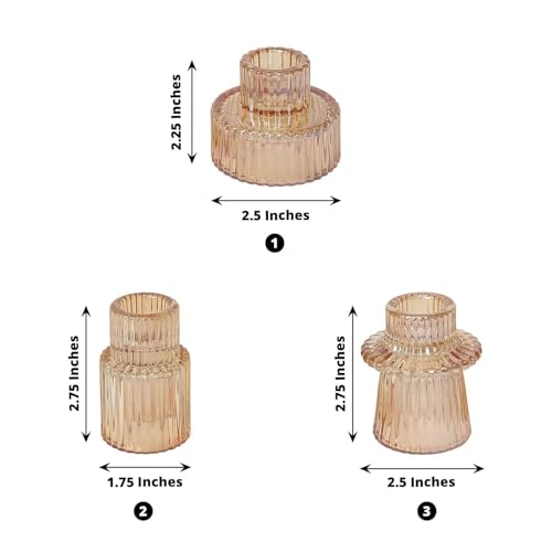 Efavormart Set of 6 | 3" Gold Ribbed Crystal Glass Mini Candle Holders, Taper Votive Tealight Candle Stands - color: Type2