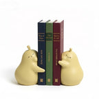 Hug Pear Decorative Bookends, Cute Book Ends to Hold Books, Creative Ceramic Book Holder Stopper for Home, Office Desk, Bookshelf Decoration (Matte Yellow)