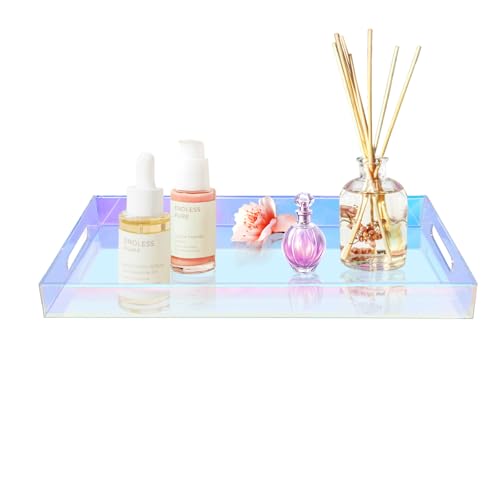 SetGame Acrylic Serving Tray with Handles, Bathroom Desktop Decorative Storage Arylic Trays, Simple Vanity Tray Food Tea Fruit Dinner Snack Tray for Bar Kitchen Party - color: Iridescent