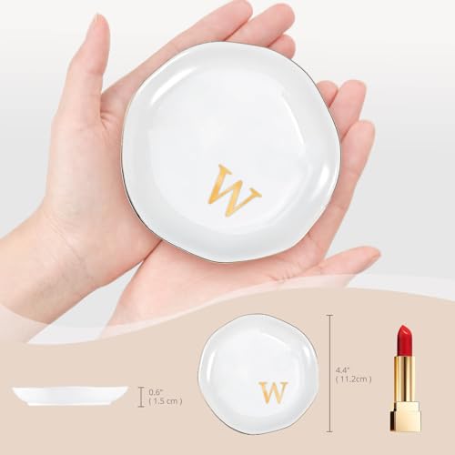 ProCase Ceramic Jewelry Tray, Initial Ring Dish Trinket Plate Engagement Gift, Small Personalized Monogram Ring Bowl for Wedding, White Decorative Jewelry Holder for Women Vanity -Letter W - style: W