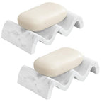 Luxspire Soap Dish, Marble Soap Dish, Self-draining Tray, Soap Holder Saver for Shower, Bathroom, Sink, Kitchen and Countertop, Gravel White, 2 Pack - color: Gravel White, size: 2 PCS