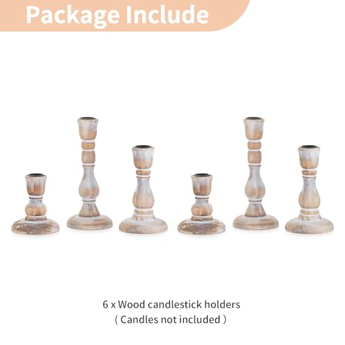 NUPTIO Rustic Candlestick Holders for Decor: Set of 6 Wood Taper Candles Holder - Vintage Candle Stick Tapered Holders for Fall Christmas Party Holiday Home Table Centerpiece - size: Standard Set