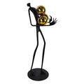 Modern Abstract Cast Iron Sculpture with Golden Spheres – 16.2 in Tall Handmade Minimalist Figurine Art for Home Office Decor, Industrial Desktop Ornament Gift (Black)