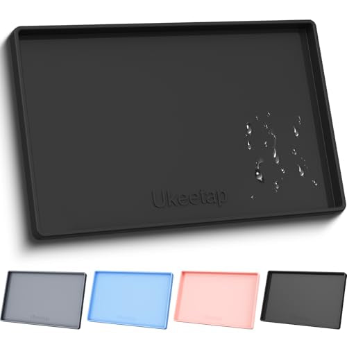 ukeetap Extra Thick Silicone Mat Waterproof with Raised Edge 34" x 22", Under Sink Mat for Kitchen & Bathroom, Kitchen Cabinet Liner, Multi-Purpose for Storage & Protection, Black - color: Black, size: 34" x 22"