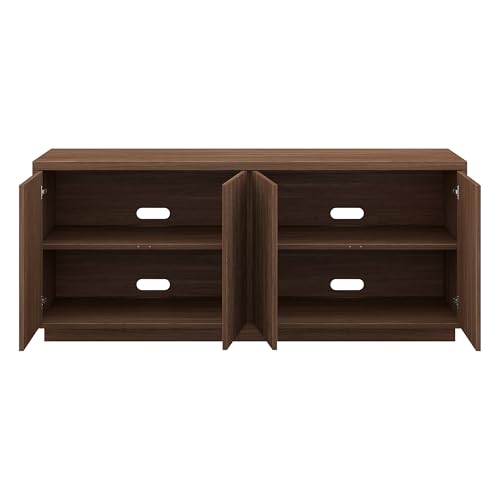 Henn&Hart Fluted TV Stand for TVs up to 65'' with 2 Concealed Ribbed Storage Cabinets and Adjustable Shelves for Living Room, Family Room, or Office, Medium Walnut - color: Medium Walnut, size: 57" TV Stand