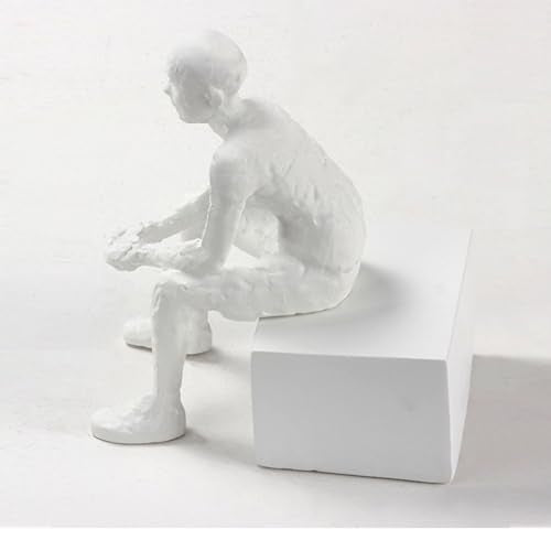 Modern Abstract Resin Sculpture Sitting Man Figurine, Japandi Style Matte White Home Decor, Minimalist Accent Ornament for Tabletop, Shelf, Desk, Living Room and Office