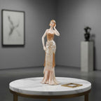 Comfy Hour 13" Glamour Elegance Art Deco Lady Figurine, Elegant Standing Woman Statue in Shimmering Gold and Tan Gown, Roaring 20s Style Desktop Decor Accent, 1 Unit - color: Elegant Standing Lady
