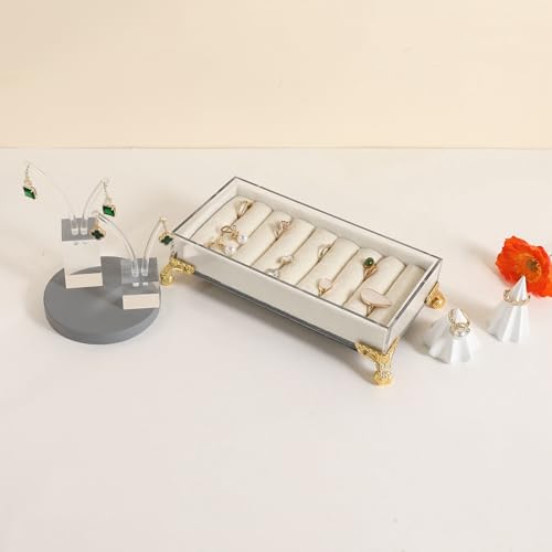 GemeShou velvet slots Ring holder for jewelry organizer, Earring ring display stand for selling, felt ring jewelry holder tray showcase【Velvet slots Ring Holder-White】 - color: White