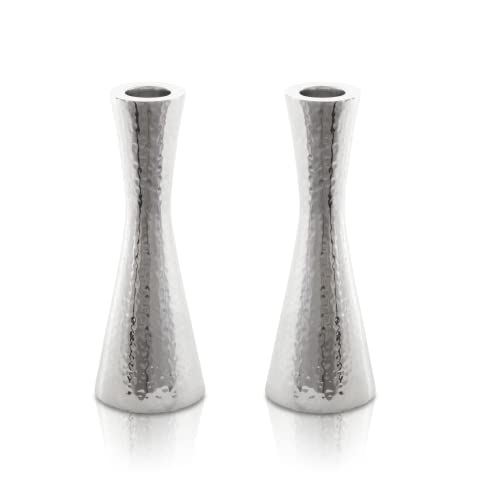 Yair Emanuel Modern Hammered Pillar Candle Holders | Shabbat Candlestick Holders | Minimal Tapered Design (Small 4.3" CX-1) - size: Small 4.3" CX-1