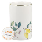 Christian Art Gifts Small White Ceramic Table Vase for Flowers & Plants: Rejoice Always Inspirational Scripture Home Décor, Kitchen, Bathroom, Living Room, Yellow Lemon, Green Leaves & Gold, 5" x 3.2"