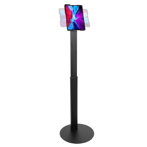 Mount-It! Anti-Theft Universal Tablet Floor Stand Kiosk, Locking Enclosure for iPad, Galaxy Tab & Surface Pro 9.7"–13.1", Height Adjustable 27.5"–47", Commercial Kiosk Stand, Black - color: Black