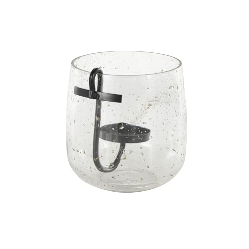 Deco 79 Glass Decorative Candle Holder Candle Stand with Black Metal Accents and Brown Speckles, Candlestick Holder 7" x 7" x 8", Clear - size: 7" x 7" x 8"