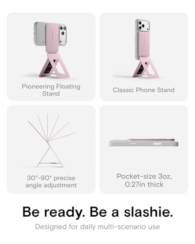 MOFT Invisible Phone Tripod Stand, Slim Foldable Selfie Stick Compatible with MagSafe, Pocket-Sized Cell Phone Tripod for Video Recording, MOVAS Leather Travel Essentials, Blush - color: Blush x Without Card Slot, size: Wthout Card Slot - For iPhone 12-17