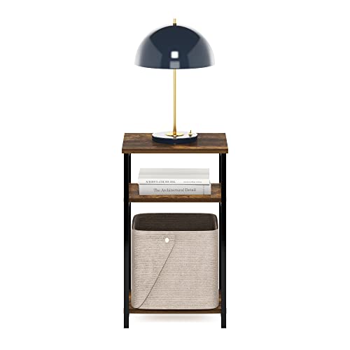 Furinno Just 3-Tier Metal Frame End Table with Storage Shelves, 1-Pack, Amber Pine - color: Amber Pine, size: 1-Pack, Metal Frame, 3-Tier