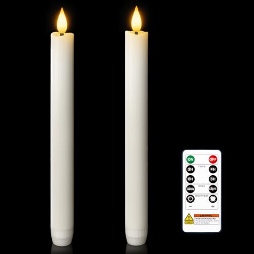 Homemory 2 Pcs White Flameless Taper Candles with Remote and Timer, Real Wax Made 9.6" Battery Operated Candle Stick Flickering, Led Taper Candles with Lifelike Flame for Indoor Home Decor - style: Modern - White 9.6"