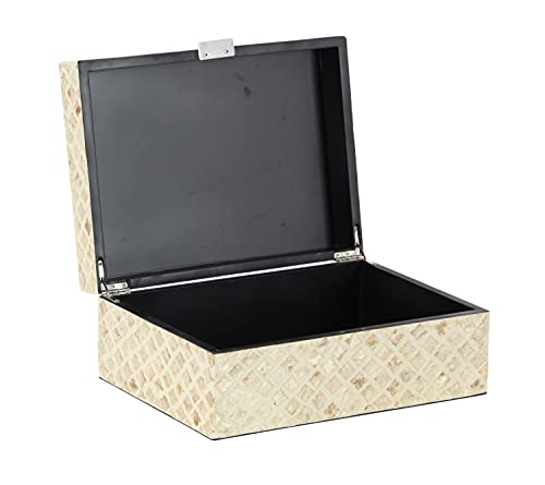 Deco 79 Mother of Pearl Shell Handmade Decorative Box Decorative Keepsake Boxes with Hinged Lid, Set of 2 Storage Boxes 12", 8"W, Cream - color: Cream, size: 11.9", 8"W