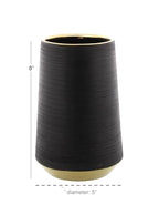 CosmoLiving by Cosmopolitan Porcelain Ceramic Decorative Vase Ribbed Centerpiece Vase with Gold Accents, Flower Vase for Home Decoration 5" x 5" x 8", Black (Pack of 2) - size: 5" x 5" x 8" (Pack of 2)