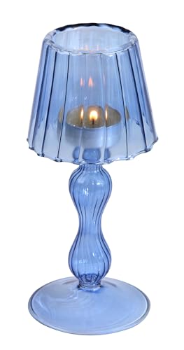 Gurfuy Desk Lamp Shaped Glass Candle Holder - Glass Hurricane Candleholder Crystal Decorative Candle Stand for Table Wedding Dinning Centerpieces Party Supplies Decor NavyBlue - color: Navyblue