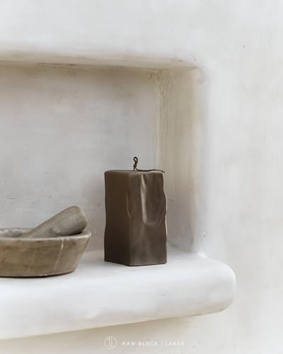 LAWA Raw Block Candle - Beautiful Handmade Pillar Scented Soy Wax Elegant Aesthetic Candle Housewarming Gift Home Room Shelf Decor Idea (Kobicha, Large) - color: Kobicha, size: Large