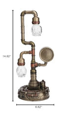 Veronese Design 14.75 Inch Steampunk Pipework Clock Stand Lamp Light Crystal Skull Bulb LED Lighting Antique Bronze Finish Sculpture