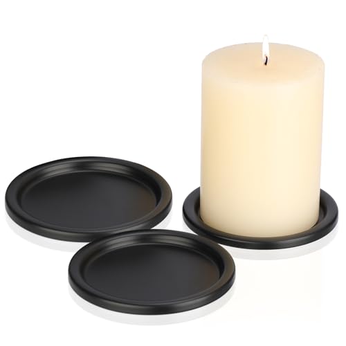 OwnMy 3PCS Iron Candle Holders for Pillar Candles, 3 Inch Metal Pillar Candle Plates and Trays, Small Round Tealight Holders Elegant Candle Stands Bases for Wedding Dining Table Centerpieces, Black - color: Black-3pcs