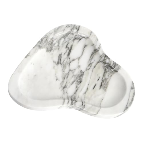 Natural Marble Oval Jewelry Dish, Trinket Tray for Ring & Earring Holder, Vanity/Nightstand Decor with Unique Natural Veins, Gift for Women/Mom/Daughter - color: 021-Arabescato, size: 9.1"L x 9.1"W x 0.7"H