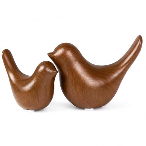 2 Pcs Ceramic Bird Figurines with Dark Wood Grain Look, Small Bird Statues for Home Decor, Modern Animal Sculptures, Shelf Decor, Bookshelf Decor, Tabletop Decorations for Living Room Office - color: Dark Wood Grain