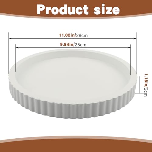 Round Concrete Tray for Coffee Table, 12 Inch Decorative Centerpiece Tray for Living Room, Kitchen & Home Decor(Color:White) - color: White