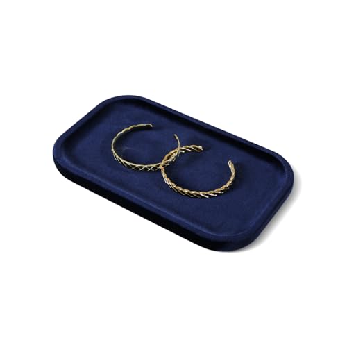 Resilient Velvet Jewelry Display Tray for Ring Earrings Bracelet Necklace, Flat Jewellery Dish for Showcase Store Retail Counter Exhibition Photography Livestream (Dark Blue, Medium) - color: Dark Blue, size: Medium