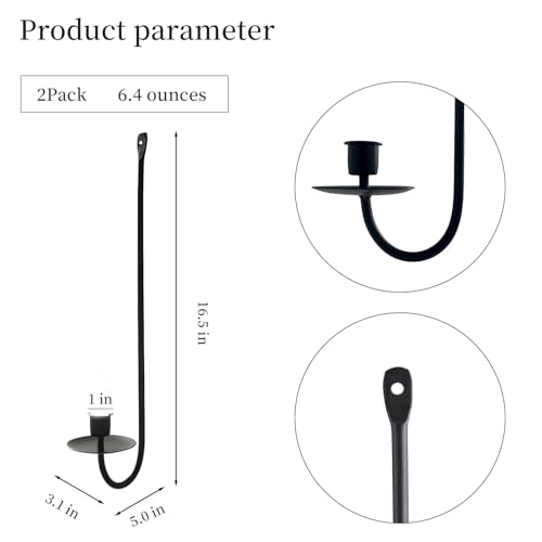 Black Candle Sconces Wall Decor Set of 2, Metal Wall Candle Holders, Modern Decor for Dining, Fireplace, Weddings & Living Room, Taper Candle Sconces - Elegant Gift Packaging