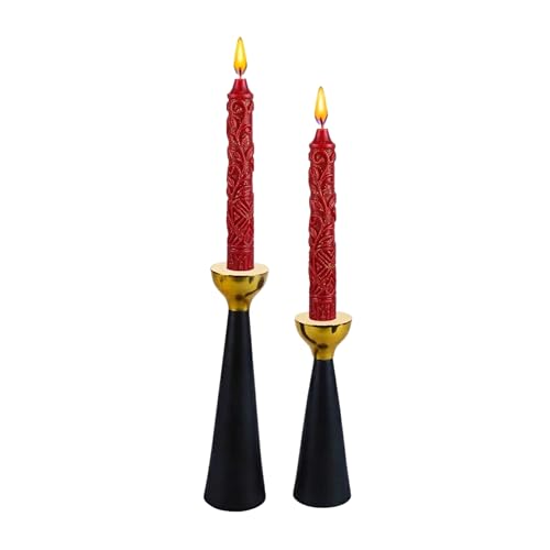 Rely+ Black & Gold Taper Candle Holders Set of 2 – Modern Metal Candlestick Holders for Dining Table Centerpiece, Home Décor, Wedding & Party Decorations