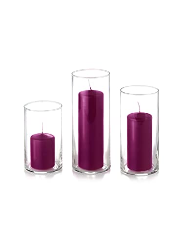 yummi Set of 36 Slim Pillars and Cylinder Vases - Magenta - color: Magenta