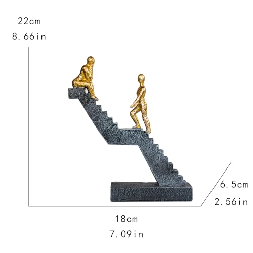 Modern Staircase Sculpture, Gold Figures on Black Steps, 8.66 x 7.09 x 2.56 inches, Contemporary Art Decor - color: ‌"dual Gold"‌