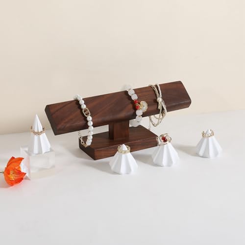 GemeShou walnut bracelet organizer holder for selling, wooden watch display T bar stand for selling, bracelet storage shelf for boutique store【Bracelet stand-Low】 - color: Brown, size: Low