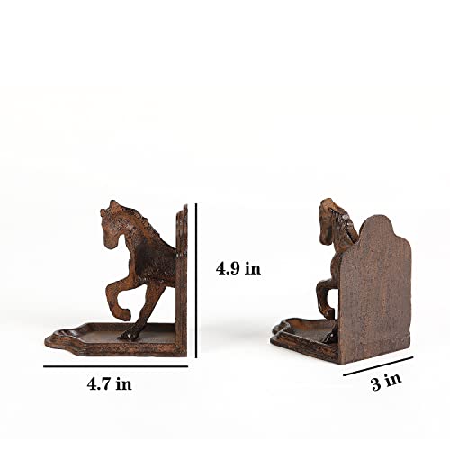 Jemeni 2 Pack Farmhouse Galloping Horse Bookends, Horse Bookends, Rusty Finish