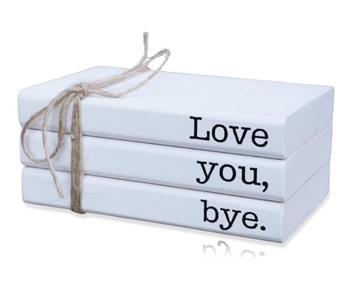 Cute Love You Bye Mini Wooden Faux Books, Express Love and Warm Family Sign for Office Front Door Bathroom Hallway Entryway Shelf Table Corner Decoration - color: Love You Bye