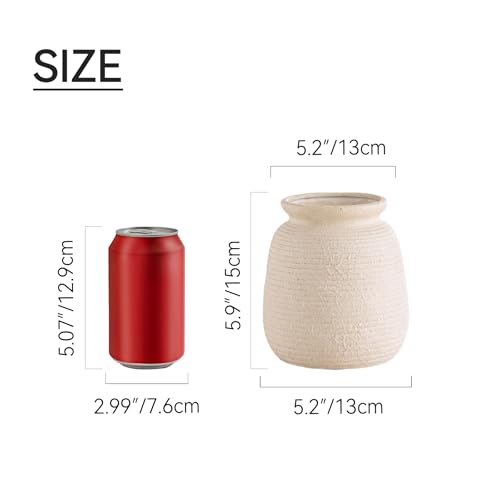 Ceramic Flower Vase, 6“ Small Rustic Farmhouse Vases Home Decor, Short Pottery Decorative Pampas Vase for Table Living Room Entryway Mantel Bookshelf Bedroom Bathroom Kitchen-White - color: 6“ H -White